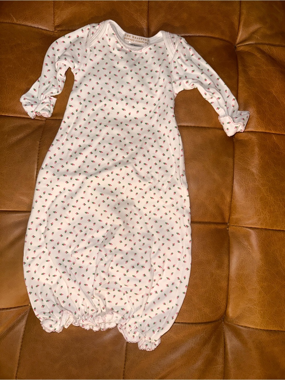 The Beaufort Bonnet Company White Sleep Gown with Pink Floral Print